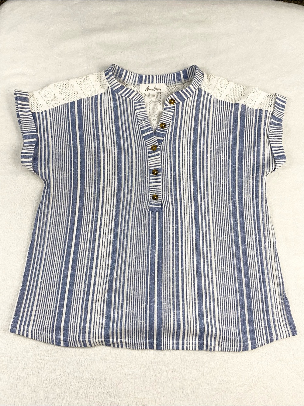 Striped Lace Shoulder Girls Top Small